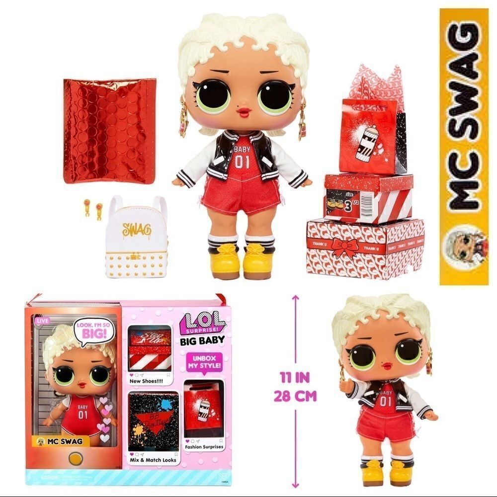 NEW!🔥 LOL Surprise BIG! Baby MC Swag 11 inch Large Doll w/ Colorful Surprises!